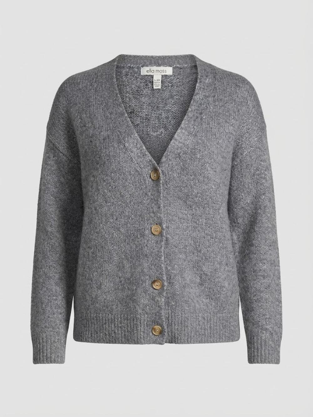 Ella Moss Women's Gray Button Up Cardigan Sweater Relaxed Boyfriend Fit Size XL